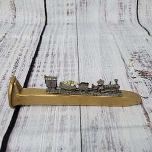 Track spike with train and cars on top - train decor gold spike 7" long